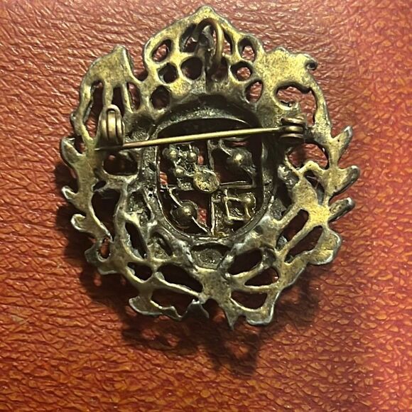 Antique Edwardian Coat of Arms Shield Crest Pink Garnet Emerald Pearls Brooch - Picture 12 of 12